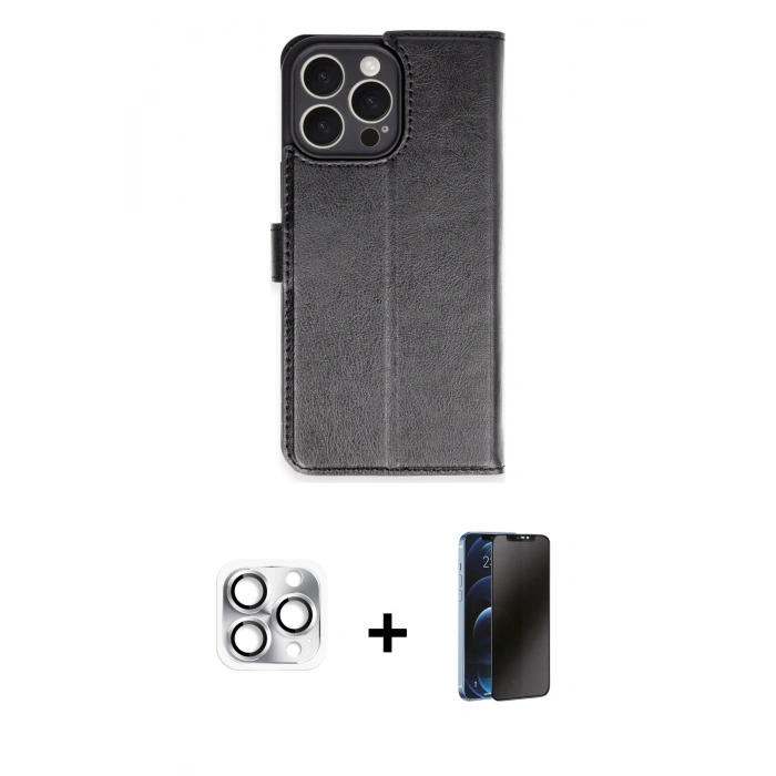 MARSİLYAN™- iPhone 16 Pro Max Kılıf Siluet Işık Serisi - Siyah 3D Antistatik Hayalet Cam Ekran Koruyucu + Pers Alüminyum Kamera Lens - GS