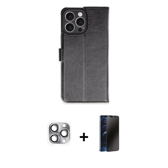 MARSİLYAN™- iPhone 16 Pro Max Kılıf Siluet Işık Serisi - Siyah 3D Antistatik Hayalet Cam Ekran Koruyucu + Pers Alüminyum Kamera Lens - GI