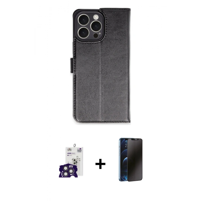 MARSİLYAN™- iPhone 16 Pro Max Kılıf Siluet Işık Serisi - Siyah 3D Antistatik Hayalet Cam Ekran Koruyucu + Bilvis Titan Kamera Lens - TMGI