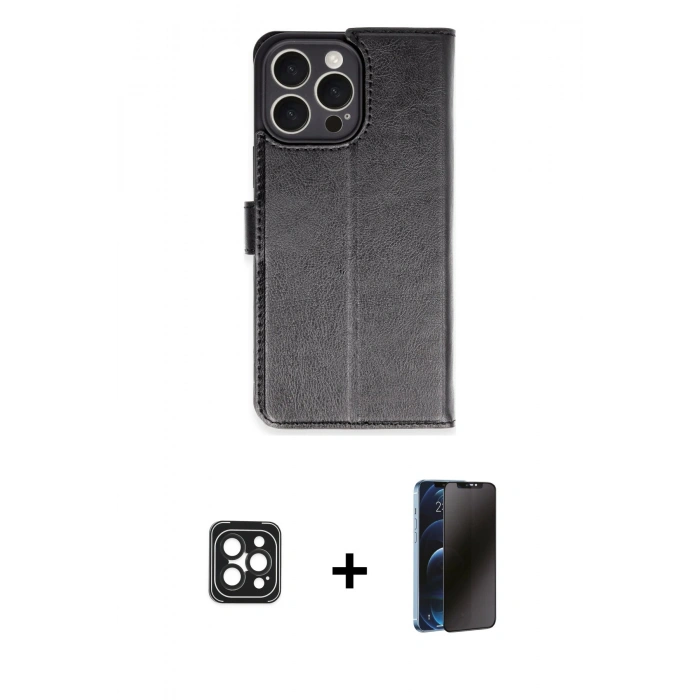 MARSİLYAN™- iPhone 16 Pro Max Kılıf Siluet Işık Serisi - Siyah 3D Antistatik Hayalet Cam Ekran Koruyucu + PVD Metal Kamera Lens - SH
