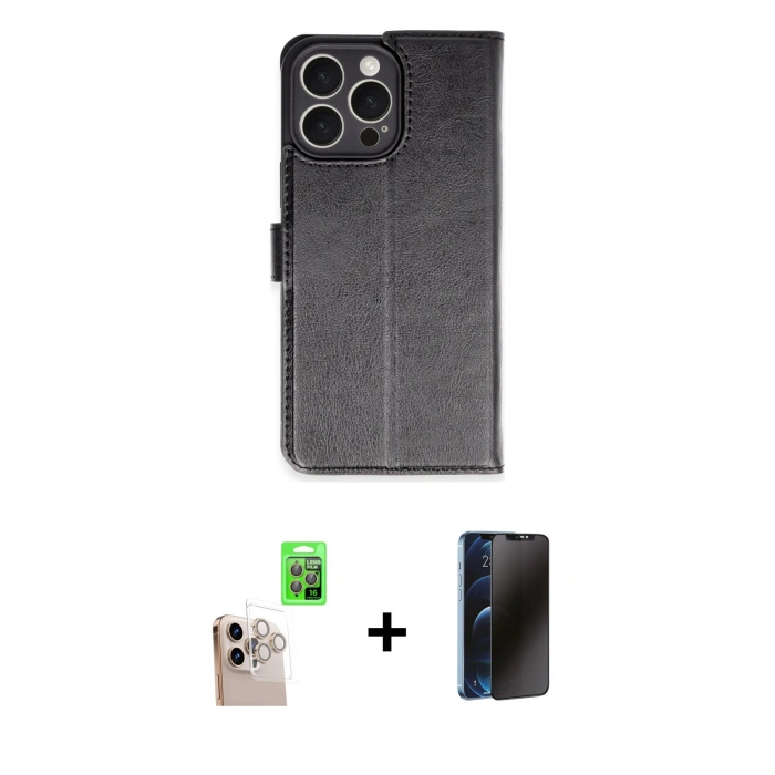 MARSİLYAN™- iPhone 16 Pro Max Kılıf Siluet Işık Serisi - Siyah 3D Antistatik Hayalet Cam Ekran Koruyucu + Raze Metal Kamera Lens - NLGY