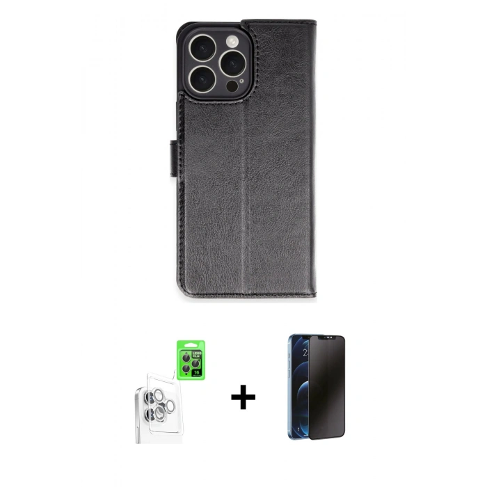 MARSİLYAN™- iPhone 16 Pro Max Kılıf Siluet Işık Serisi - Siyah 3D Antistatik Hayalet Cam Ekran Koruyucu + Raze Metal Kamera Lens - BZ