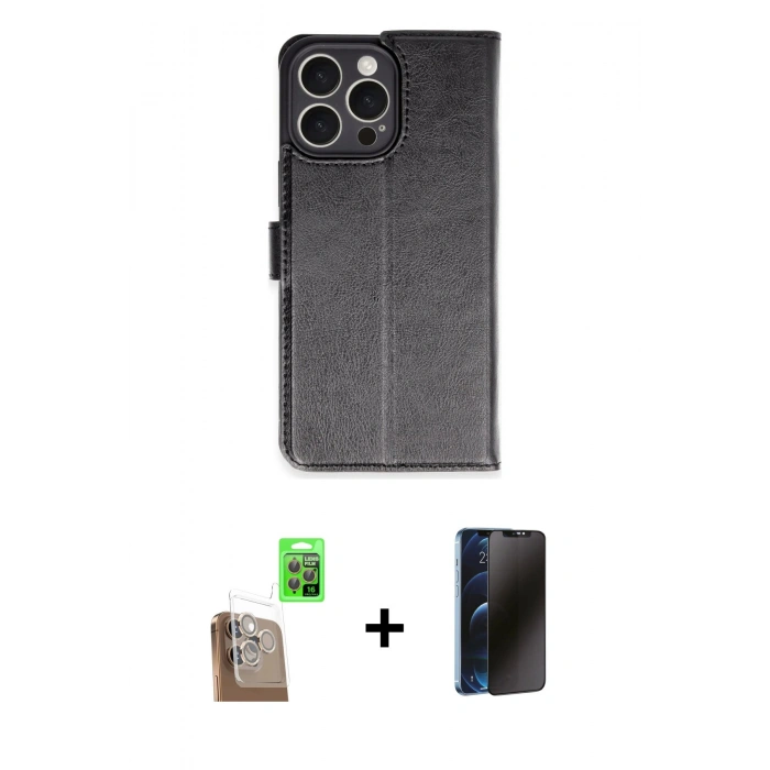 MARSİLYAN™- iPhone 16 Pro Max Kılıf Siluet Işık Serisi - Siyah 3D Antistatik Hayalet Cam Ekran Koruyucu + Raze Metal Kamera Lens - CLTM