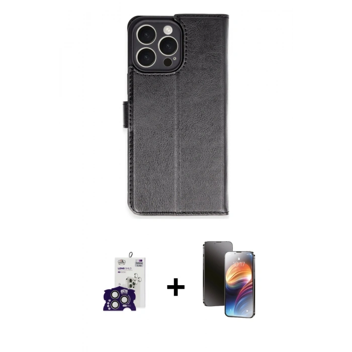 MARSİLYAN™- iPhone 16 Pro Max Kılıf Siluet Işık Serisi - Siyah 3D Antistatik Mat Seramik Nano Ekran Koruyucu + Bilvis Titan Kamera Lens - TMGI