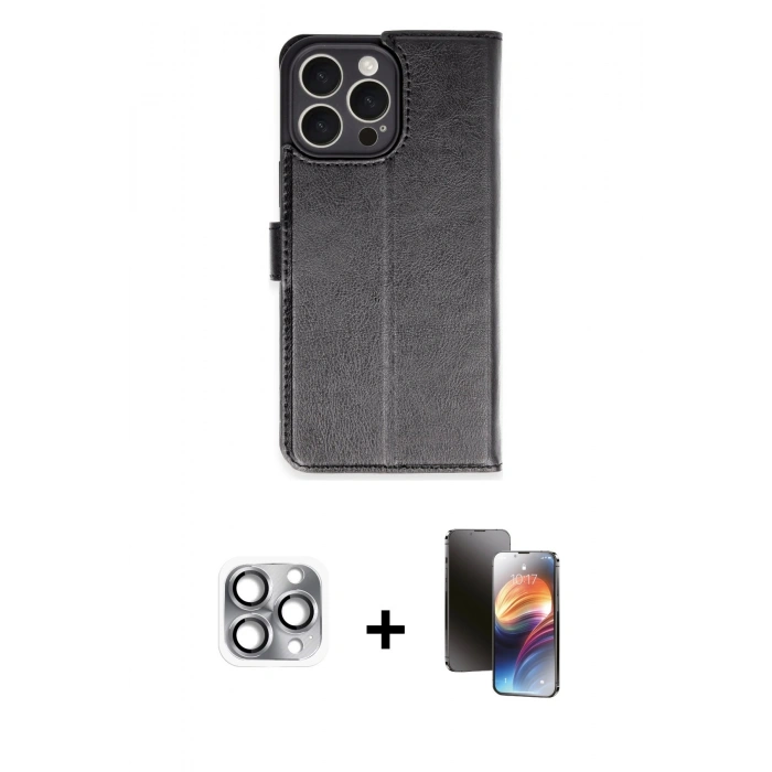 MARSİLYAN™- iPhone 16 Pro Max Kılıf Siluet Işık Serisi - Siyah 3D Antistatik Mat Seramik Nano Ekran Koruyucu + Pers Alüminyum Kamera Lens - GI