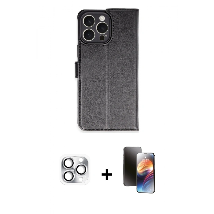 MARSİLYAN™- iPhone 16 Pro Max Kılıf Siluet Işık Serisi - Siyah 3D Antistatik Mat Seramik Nano Ekran Koruyucu + Pers Alüminyum Kamera Lens - GS