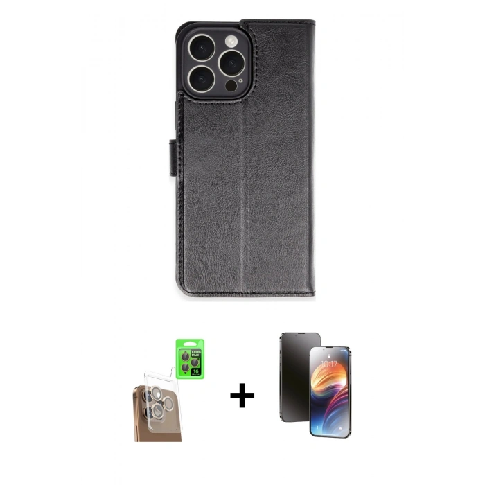 MARSİLYAN™- iPhone 16 Pro Max Kılıf Siluet Işık Serisi - Siyah 3D Antistatik Mat Seramik Nano Ekran Koruyucu + Raze Metal Kamera Lens - CLTM