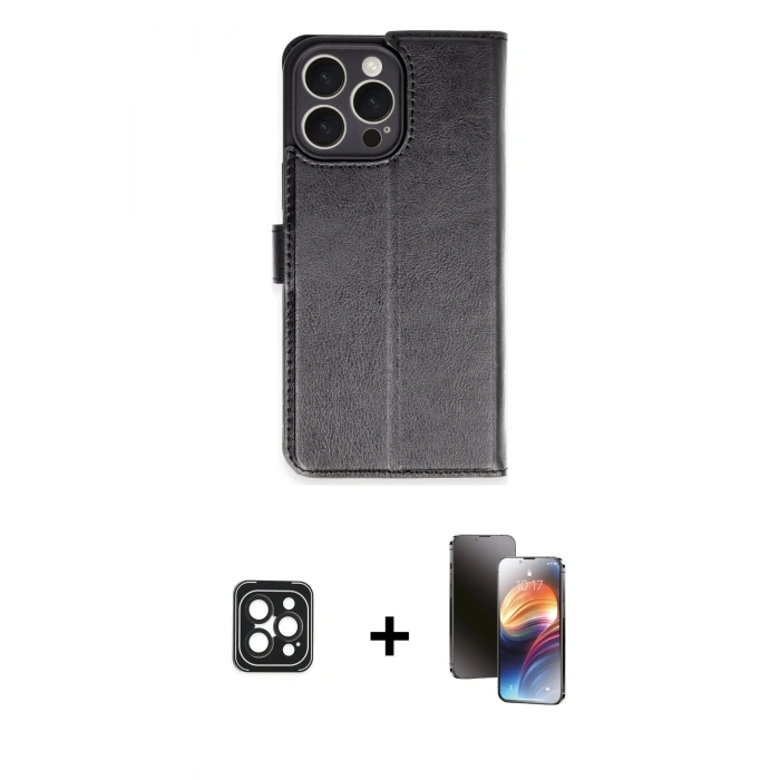 MARSİLYAN™- iPhone 16 Pro Max Kılıf Siluet Işık Serisi - Siyah 3D Antistatik Mat Seramik Nano Ekran Koruyucu + PVD Metal Kamera Lens - SH