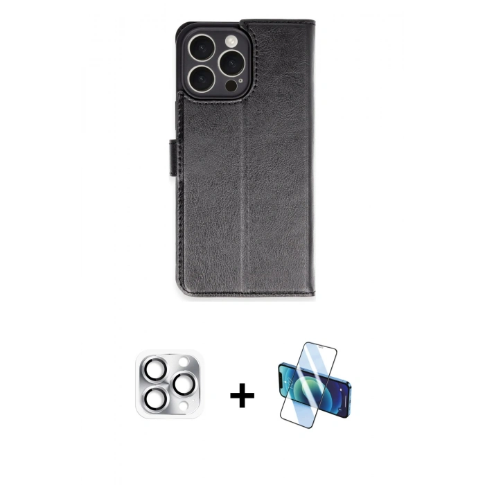 MARSİLYAN™- iPhone 16 Pro Max Kılıf Siluet Işık Serisi - Siyah 3D Antistatik Seramik Nano Ekran Koruyucu + Pers Alüminyum Kamera Lens - GS
