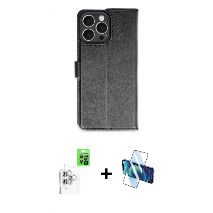 MARSİLYAN™- iPhone 16 Pro Max Kılıf Siluet Işık Serisi - Siyah 3D Antistatik Seramik Nano Ekran Koruyucu + Raze Metal Kamera Lens - BZ