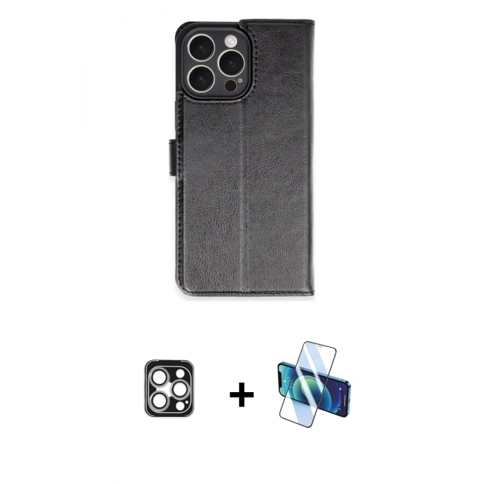 MARSİLYAN™- iPhone 16 Pro Max Kılıf Siluet Işık Serisi - Siyah 3D Antistatik Seramik Nano Ekran Koruyucu + PVD Metal Kamera Lens - GS