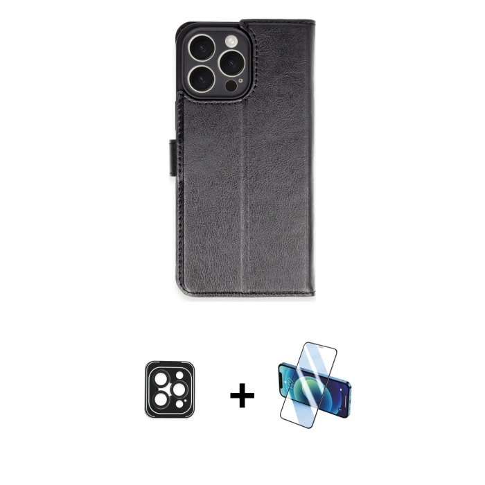 MARSİLYAN™- iPhone 16 Pro Max Kılıf Siluet Işık Serisi - Siyah 3D Antistatik Seramik Nano Ekran Koruyucu + PVD Metal Kamera Lens - SH