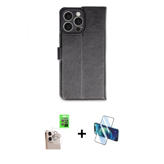 MARSİLYAN™- iPhone 16 Pro Max Kılıf Siluet Işık Serisi - Siyah 3D Antistatik Seramik Nano Ekran Koruyucu + Raze Metal Kamera Lens - NLGY