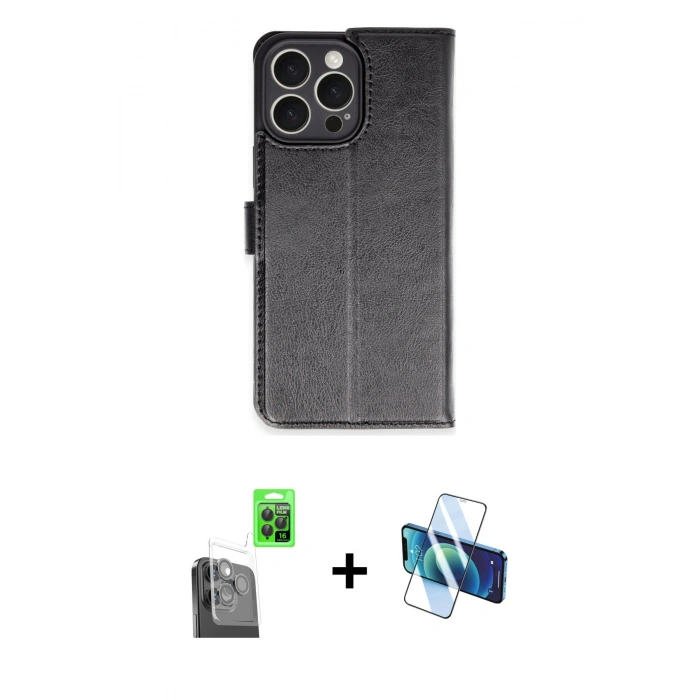 MARSİLYAN™- iPhone 16 Pro Max Kılıf Siluet Işık Serisi - Siyah 3D Antistatik Seramik Nano Ekran Koruyucu + Raze Metal Kamera Lens - SH