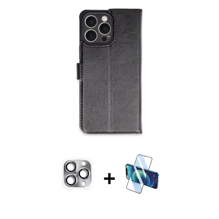 MARSİLYAN™- iPhone 16 Pro Max Kılıf Siluet Işık Serisi - Siyah 3D Antistatik Seramik Nano Ekran Koruyucu + Pers Alüminyum Kamera Lens - GI