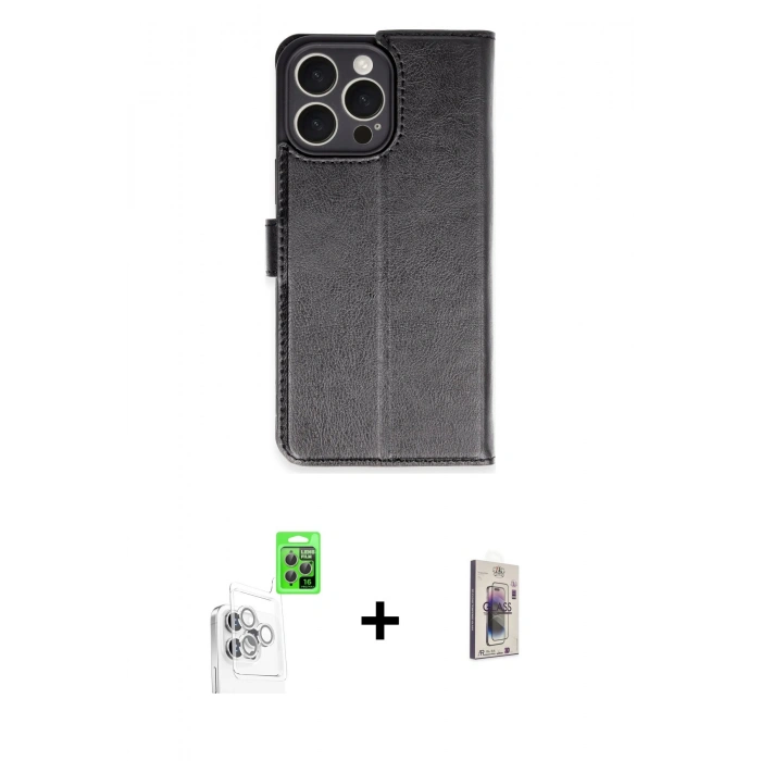 MARSİLYAN™- iPhone 16 Pro Max Kılıf Siluet Işık Serisi - Siyah Bilvis 3D Cam Ekran Koruyucu + Raze Metal Kamera Lens - BZ