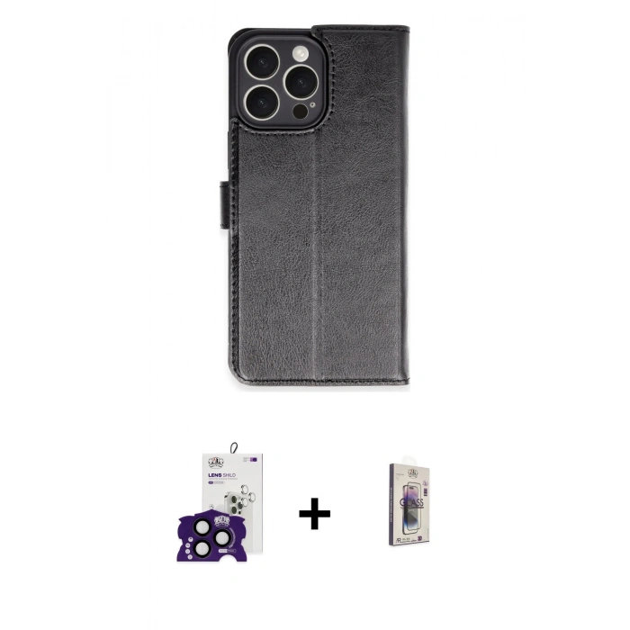MARSİLYAN™- iPhone 16 Pro Max Kılıf Siluet Işık Serisi - Siyah Bilvis 3D Cam Ekran Koruyucu + Bilvis Titan Kamera Lens - SH