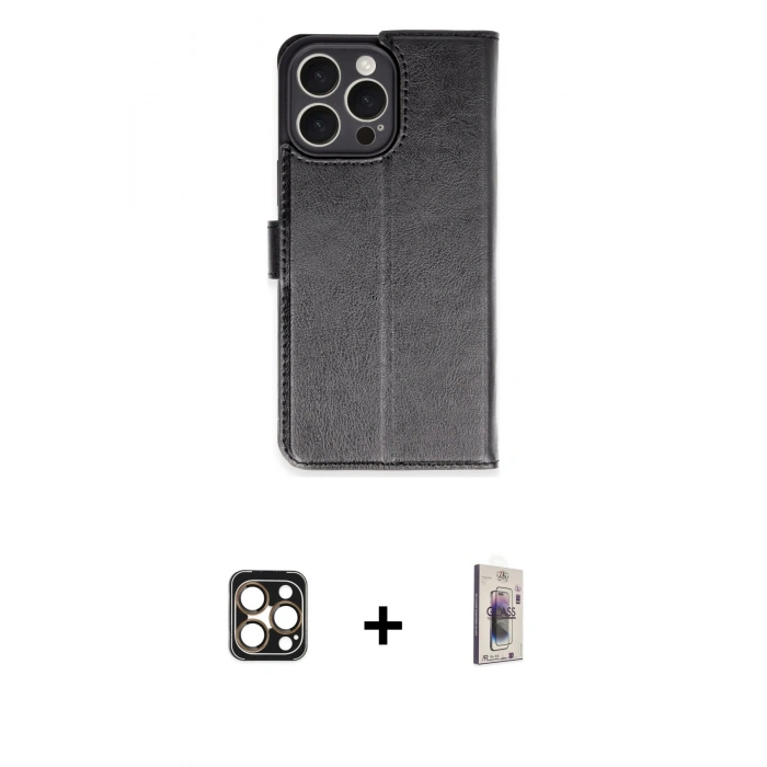MARSİLYAN™- iPhone 16 Pro Max Kılıf Siluet Işık Serisi - Siyah Bilvis 3D Cam Ekran Koruyucu + PVD Metal Kamera Lens - GD