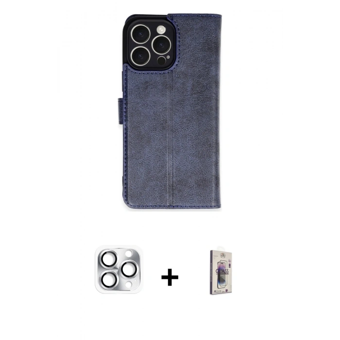 MARSİLYAN™- iPhone 16 Pro Max Kılıf Siluet Işık Serisi - Siyah Bilvis 3D Cam Ekran Koruyucu + Gümüş Pers Alüminyum Kamera Lens
