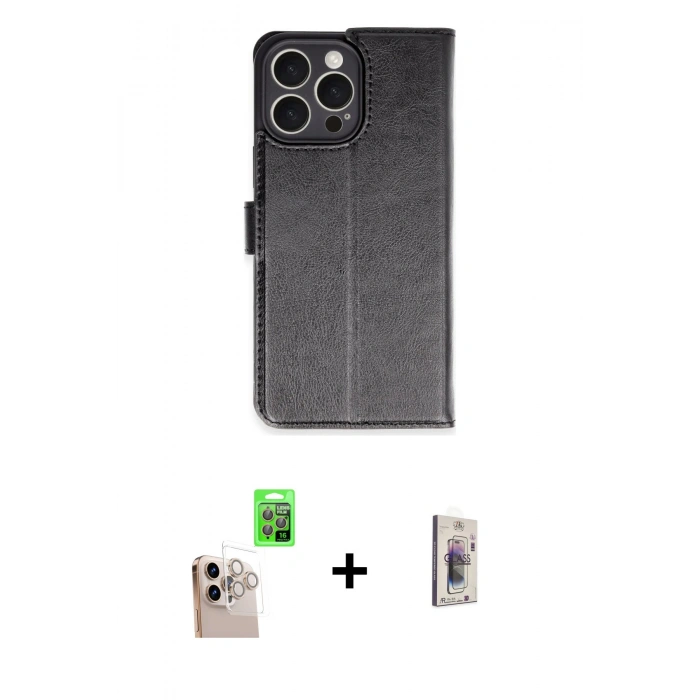MARSİLYAN™- iPhone 16 Pro Max Kılıf Siluet Işık Serisi - Siyah Bilvis 3D Cam Ekran Koruyucu + Raze Metal Kamera Lens - NLGY