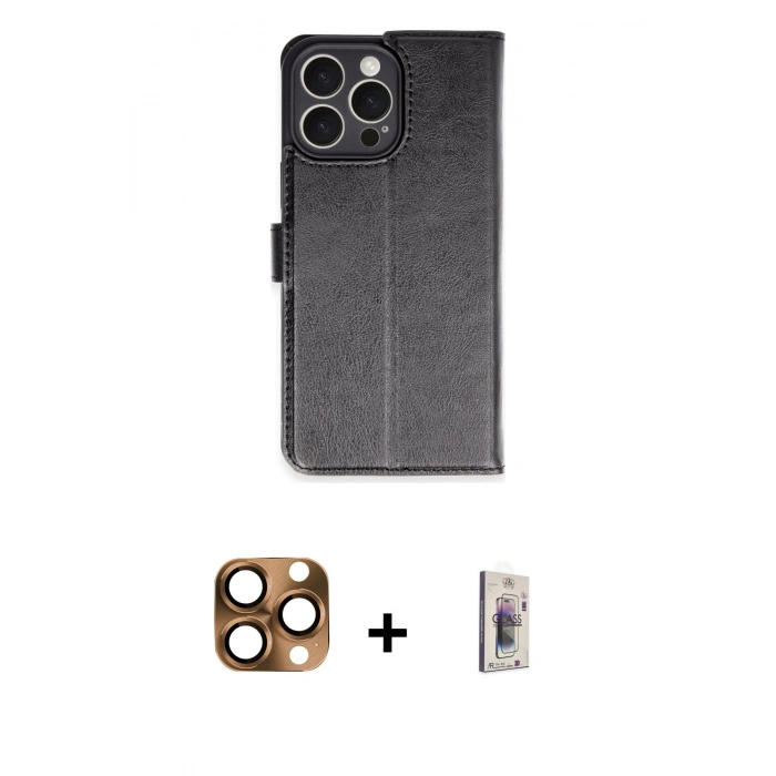 MARSİLYAN™- iPhone 16 Pro Max Kılıf Siluet Işık Serisi - Siyah Bilvis 3D Cam Ekran Koruyucu + Pers Alüminyum Kamera Lens - CLTM