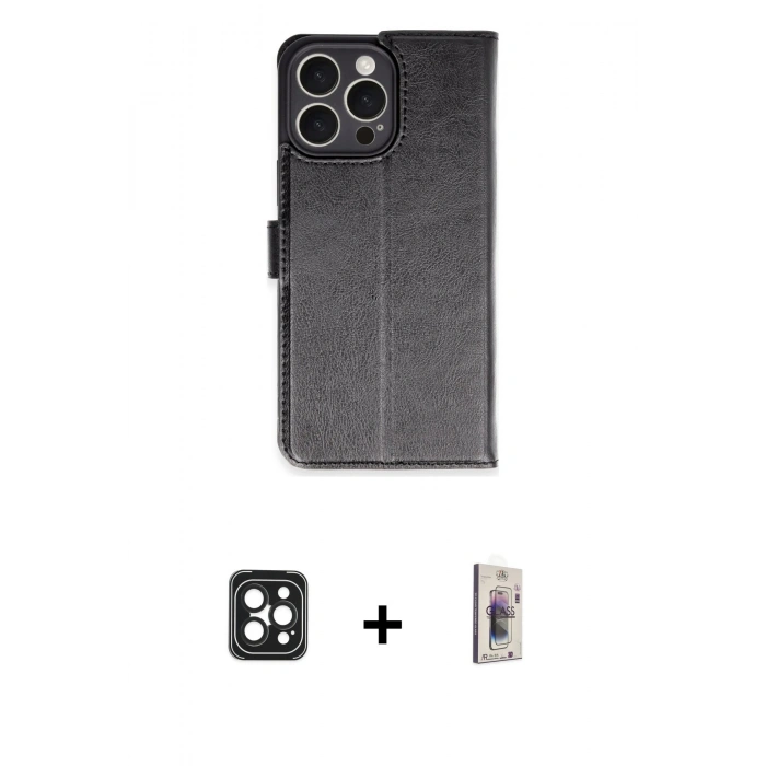 MARSİLYAN™- iPhone 16 Pro Max Kılıf Siluet Işık Serisi - Siyah Bilvis 3D Cam Ekran Koruyucu + PVD Metal Kamera Lens - SH