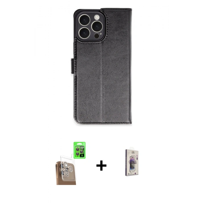 MARSİLYAN™- iPhone 16 Pro Max Kılıf Siluet Işık Serisi - Siyah Bilvis 3D Cam Ekran Koruyucu + Raze Metal Kamera Lens - CLTM