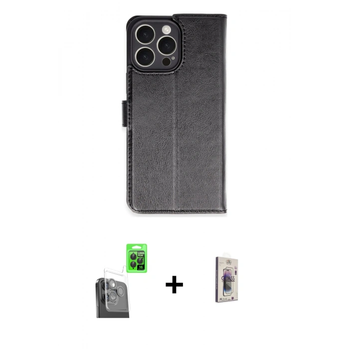 MARSİLYAN™- iPhone 16 Pro Max Kılıf Siluet Işık Serisi - Siyah Bilvis 3D Cam Ekran Koruyucu + Raze Metal Kamera Lens - SH