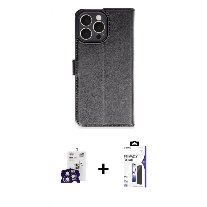 MARSİLYAN™- iPhone 16 Pro Max Kılıf Siluet Işık Serisi - Siyah Bilvis 3X AR Hayalet Cam Ekran Koruyucu + Bilvis Titan Kamera Lens - TMGI