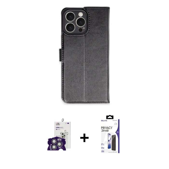 MARSİLYAN™- iPhone 16 Pro Max Kılıf Siluet Işık Serisi - Siyah Bilvis 3X AR Hayalet Cam Ekran Koruyucu + Bilvis Titan Kamera Lens - GS