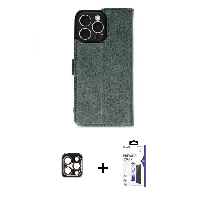 MARSİLYAN™- iPhone 16 Pro Max Kılıf Siluet Işık Serisi - Siyah Bilvis 3X AR Hayalet Cam Ekran Koruyucu + PVD Metal Kamera Lens - GD