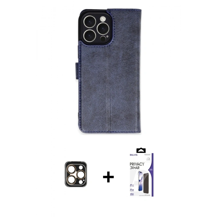 MARSİLYAN™- iPhone 16 Pro Max Kılıf Siluet Işık Serisi - Siyah Bilvis 3X AR Hayalet Cam Ekran Koruyucu + PVD Metal Kamera Lens - GD