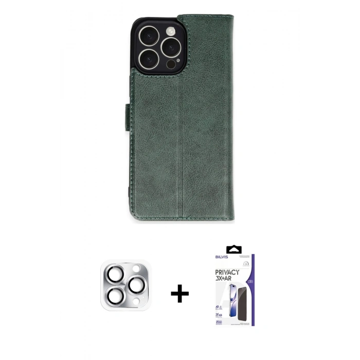 MARSİLYAN™- iPhone 16 Pro Max Kılıf Siluet Işık Serisi - Siyah Bilvis 3X AR Hayalet Cam Ekran Koruyucu + Pers Alüminyum Kamera Lens - GS