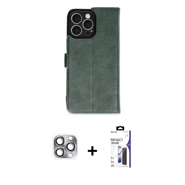 MARSİLYAN™- iPhone 16 Pro Max Kılıf Siluet Işık Serisi - Siyah Bilvis 3X AR Hayalet Cam Ekran Koruyucu + Pers Alüminyum Kamera Lens - GI