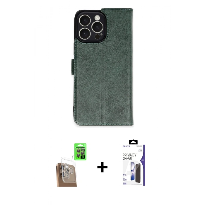 MARSİLYAN™- iPhone 16 Pro Max Kılıf Siluet Işık Serisi - Siyah Bilvis 3X AR Hayalet Cam Ekran Koruyucu + Raze Metal Kamera Lens - CLTM