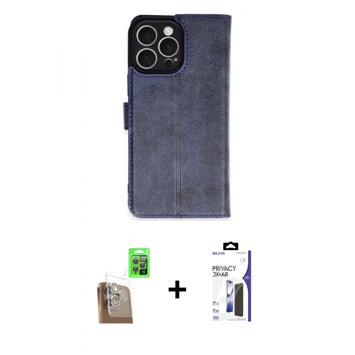 MARSİLYAN™- iPhone 16 Pro Max Kılıf Siluet Işık Serisi - Siyah Bilvis 3X AR Hayalet Cam Ekran Koruyucu + Raze Metal Kamera Lens - CLTM