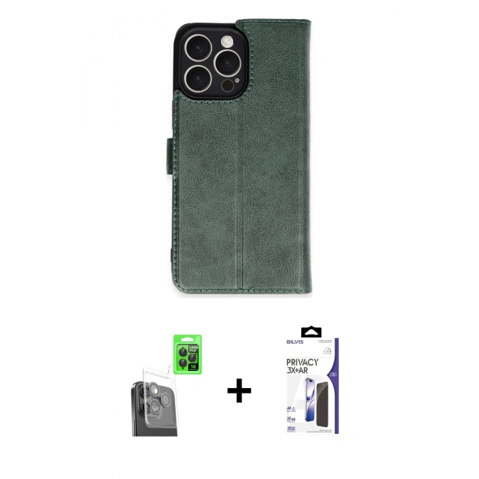 MARSİLYAN™- iPhone 16 Pro Max Kılıf Siluet Işık Serisi - Siyah Bilvis 3X AR Hayalet Cam Ekran Koruyucu + Raze Metal Kamera Lens - SH