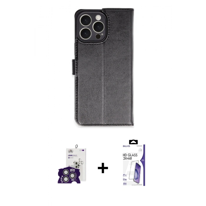 MARSİLYAN™- iPhone 16 Pro Max Kılıf Siluet Işık Serisi - Siyah Bilvis 3X AR HD Cam Ekran Koruyucu + Bilvis Titan Kamera Lens - GS