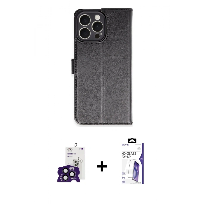 MARSİLYAN™- iPhone 16 Pro Max Kılıf Siluet Işık Serisi - Siyah Bilvis 3X AR HD Cam Ekran Koruyucu + Bilvis Titan Kamera Lens - SH