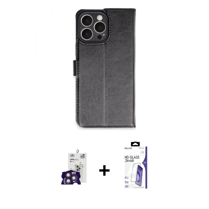 MARSİLYAN™- iPhone 16 Pro Max Kılıf Siluet Işık Serisi - Siyah Bilvis 3X AR HD Cam Ekran Koruyucu + Bilvis Titan Kamera Lens - TMGI