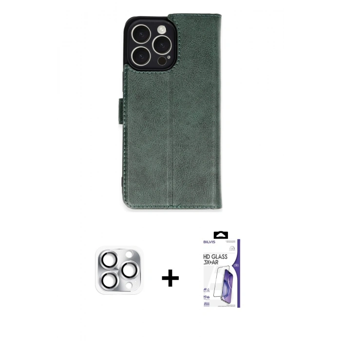 MARSİLYAN™- iPhone 16 Pro Max Kılıf Siluet Işık Serisi - Siyah Bilvis 3X AR HD Cam Ekran Koruyucu + Pers Alüminyum Kamera Lens - GS