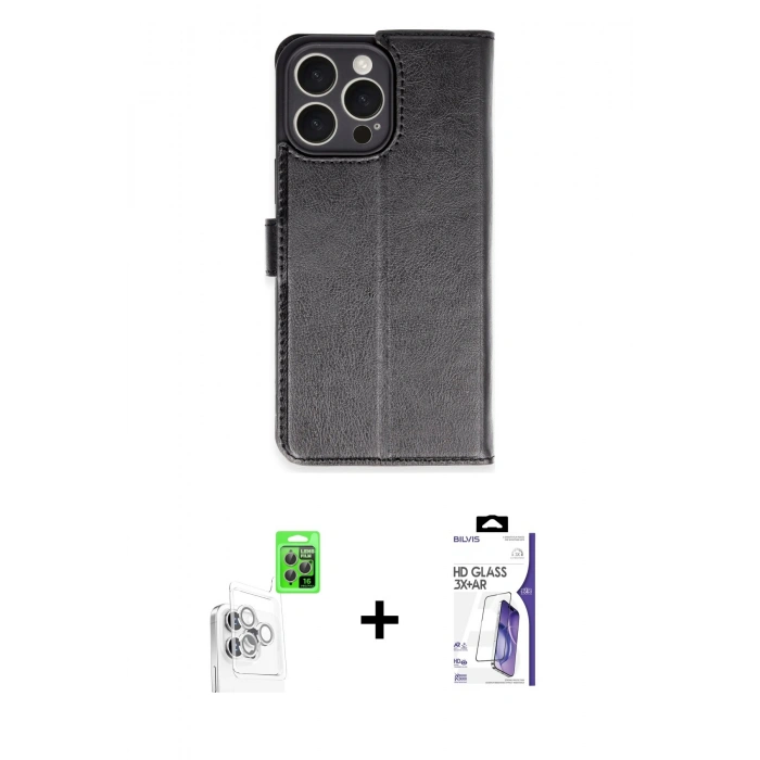 MARSİLYAN™- iPhone 16 Pro Max Kılıf Siluet Işık Serisi - Siyah Bilvis 3X AR HD Cam Ekran Koruyucu + Raze Metal Kamera Lens - BZ