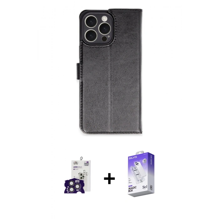 MARSİLYAN™- iPhone 16 Pro Max Kılıf Siluet Işık Serisi - Siyah Bilvis 5in1 3D Magic Cam Ekran Koruyucu + Bilvis Titan Kamera Lens - TMGI