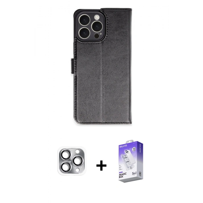 MARSİLYAN™- iPhone 16 Pro Max Kılıf Siluet Işık Serisi - Siyah Bilvis 5in1 3D Magic Cam Ekran Koruyucu + Pers Alüminyum Kamera Lens - GI