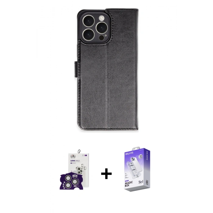 MARSİLYAN™- iPhone 16 Pro Max Kılıf Siluet Işık Serisi - Siyah Bilvis 5in1 3D Magic Cam Ekran Koruyucu + Bilvis Titan Kamera Lens - GS