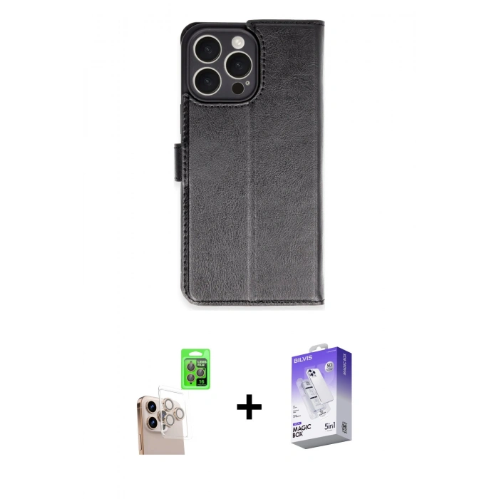 MARSİLYAN™- iPhone 16 Pro Max Kılıf Siluet Işık Serisi - Siyah Bilvis 5in1 3D Magic Cam Ekran Koruyucu + Raze Metal Kamera Lens - NLGY