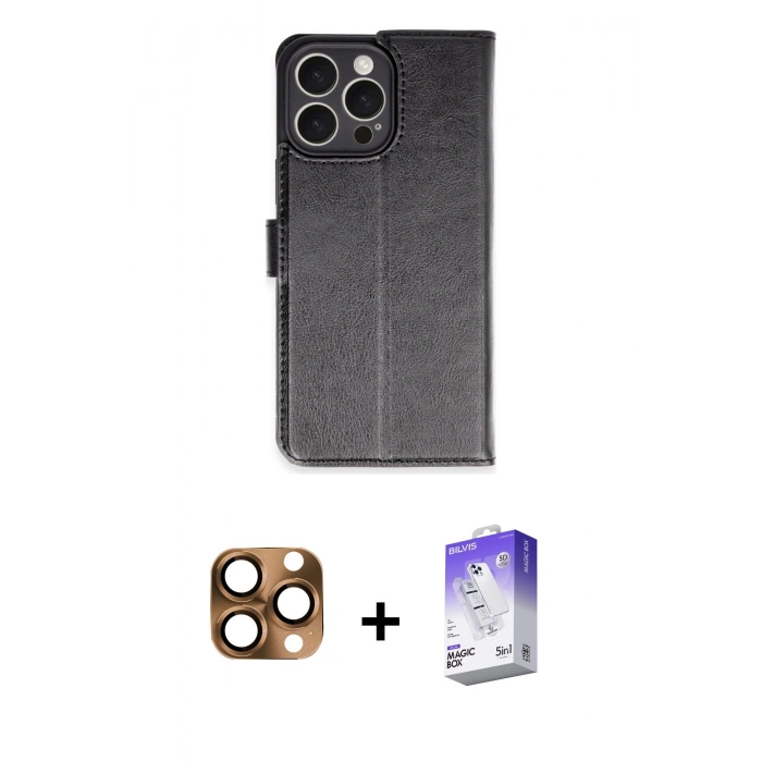 MARSİLYAN™- iPhone 16 Pro Max Kılıf Siluet Işık Serisi - Siyah Bilvis 5in1 3D Magic Cam Ekran Koruyucu + Pers Alüminyum Kamera Lens - CLTM