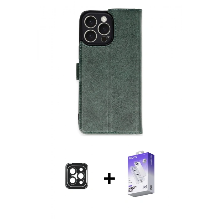 MARSİLYAN™- iPhone 16 Pro Max Kılıf Siluet Işık Serisi - Siyah Bilvis 5in1 3D Magic Cam Ekran Koruyucu + PVD Metal Kamera Lens - SH