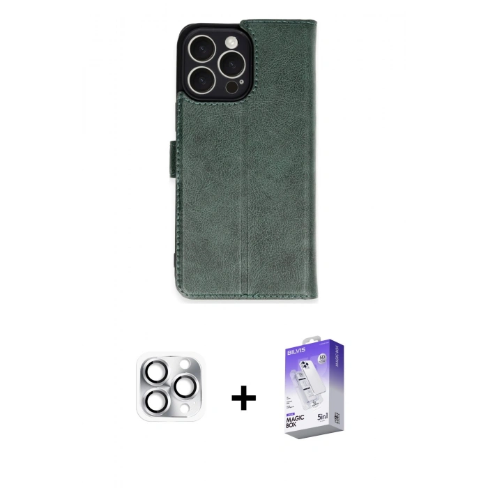 MARSİLYAN™- iPhone 16 Pro Max Kılıf Siluet Işık Serisi - Siyah Bilvis 5in1 3D Magic Cam Ekran Koruyucu + Pers Alüminyum Kamera Lens - GS
