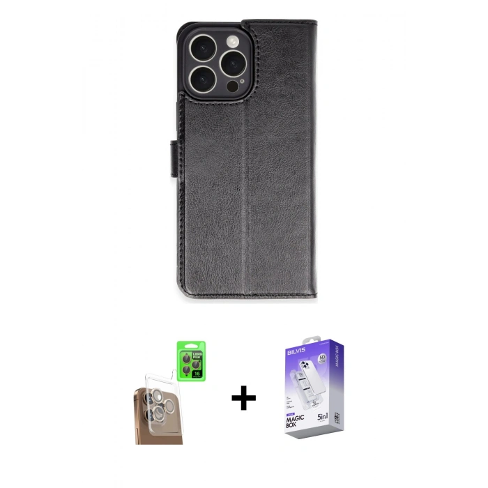 MARSİLYAN™- iPhone 16 Pro Max Kılıf Siluet Işık Serisi - Siyah Bilvis 5in1 3D Magic Cam Ekran Koruyucu + Raze Metal Kamera Lens - CLTM